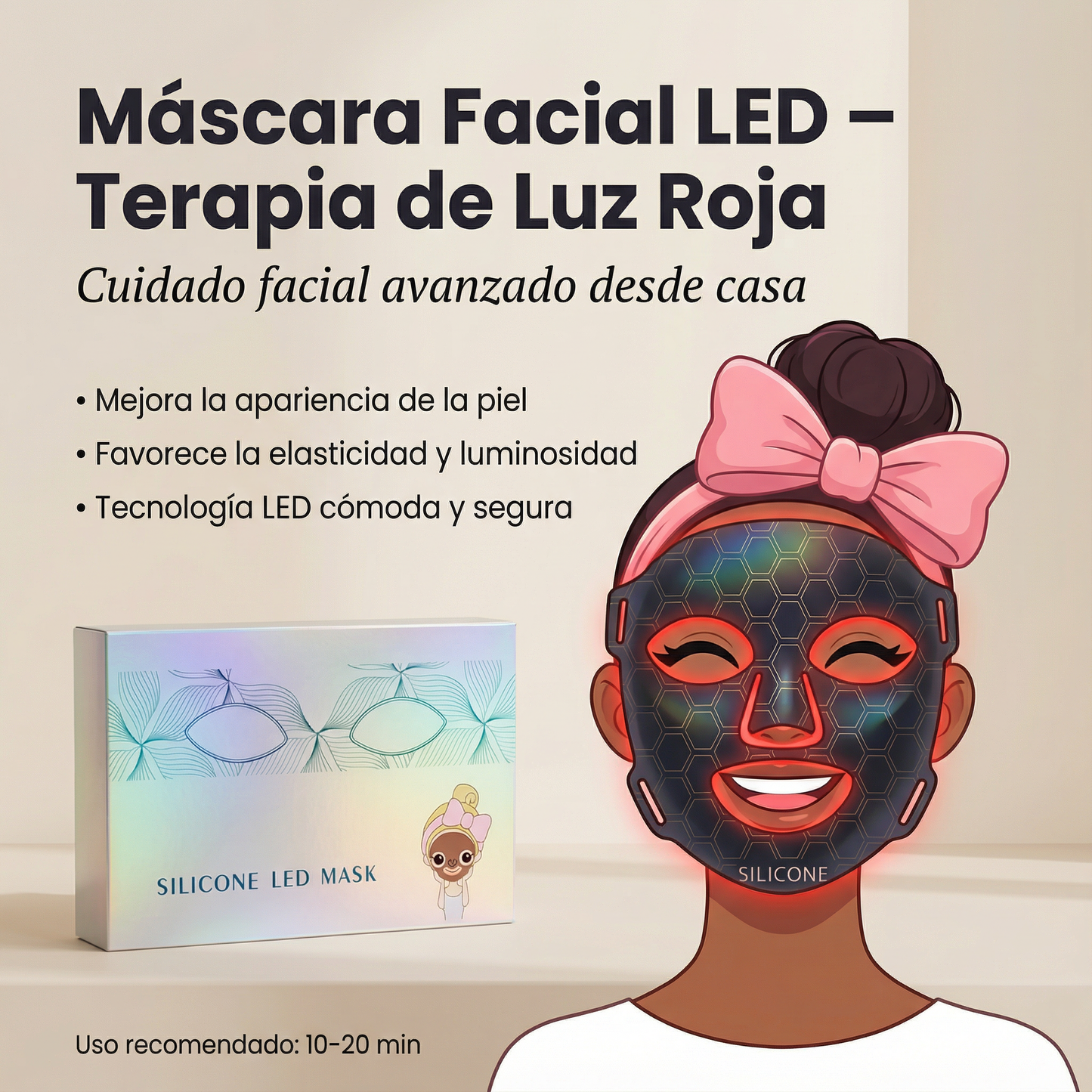 Máscara Facial LED con Luz Roja – Cuida tu piel desde casa