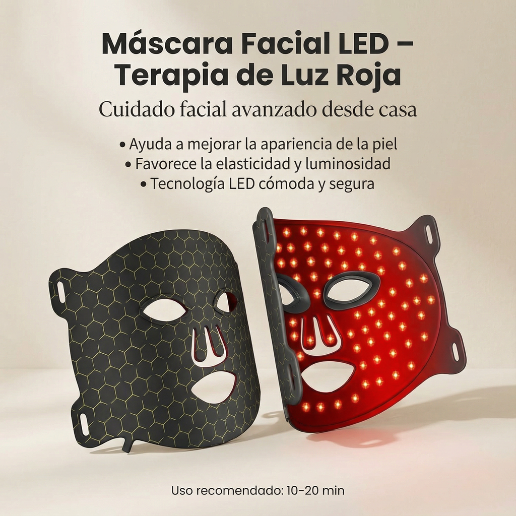 Máscara Facial LED con Luz Roja – Cuida tu piel desde casa